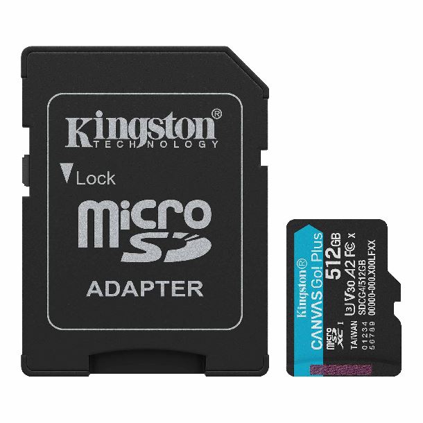 MEMORIA MICROSD 512GB KINGSTON CLASE 10 CANVAS GO PLUS G4