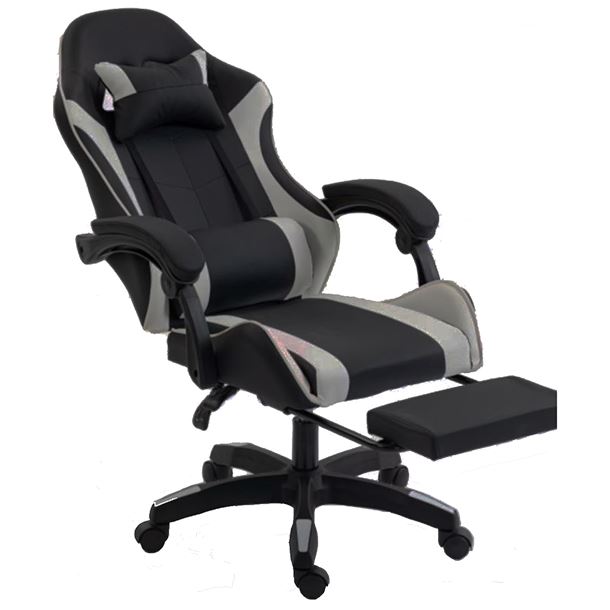 SILLA GAMER NEGRO Y BLANCO C/APOYAPIES