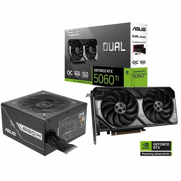 COMBO ASUS VIDEO GEFORCE RTX 5060 TI 16GB + FUENTE 650W PRIME 80 PLUS BRONZE
