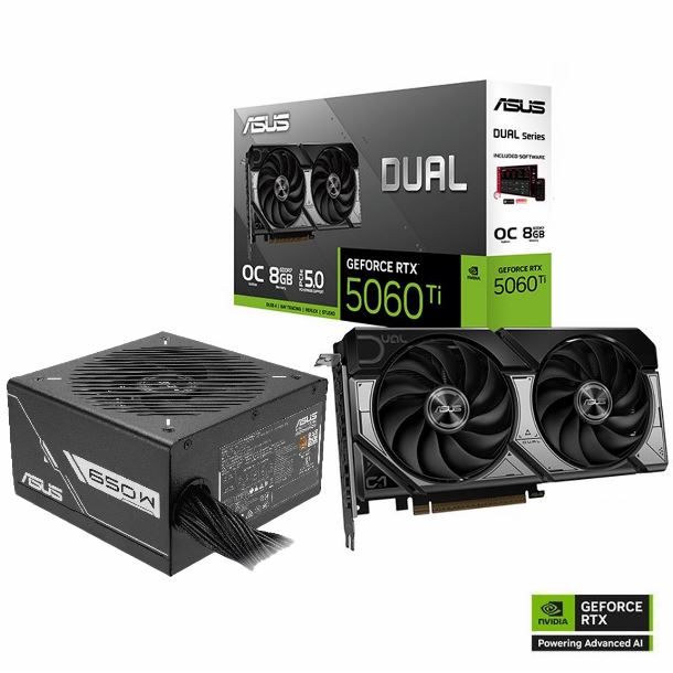 COMBO ASUS VIDEO GEFORCE RTX 5060 TI 8GB + FUENTE 650W PRIME 80 PLUS BRONZE