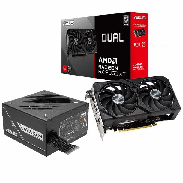 COMBO ASUS VIDEO RADEON RX 9060 XT 8GB DUAL + FUENTE 650W PRIME 80 PLUS BRONZE