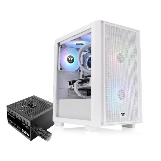 GABINETE THERMALTAKE VERSA H16 TG 3 FAN ARGB SNOW WHITE C/FUENTE 650W 80 PLUS BRONZE