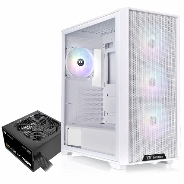 GABINETE THERMALTAKE H390 TG 4 FAN ARGB SNOW WHITE C/FUENTE 750W 80 PLUS BRONZE