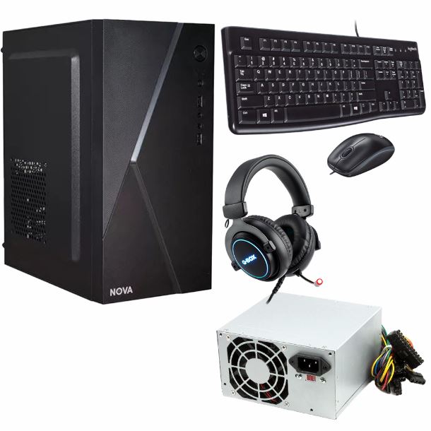 GABINETE COMBO KIT NOVA + FUENTE 550W + TECLADO Y MOUSE LOGITECH + AURICULARES Q