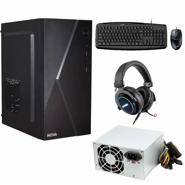 GABINETE COMBO KIT NOVA + FUENTE 550W + TECLADO Y MOUSE GENIUS + AURICULARES QBO