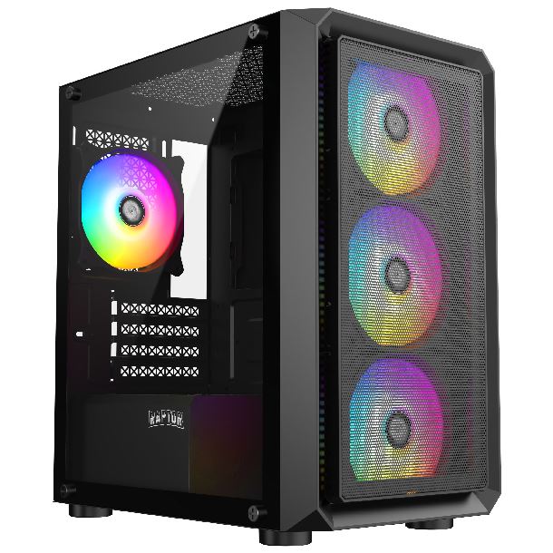 GABINETE RAPTOR INFINITY MESH TG 4FAN RGB