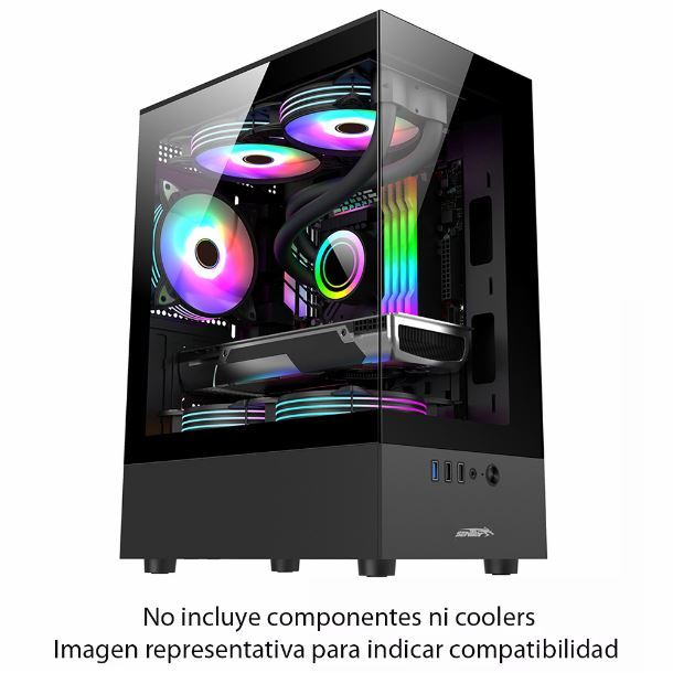GABINETE SENTEY H10 BLACK TG LATERAL Y FRONTAL 1FAN RGB